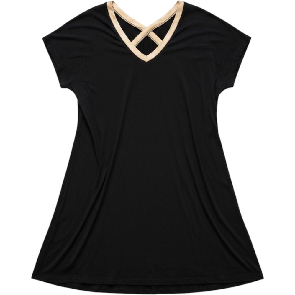 Latuza Womens‎ Plus Size 2X Bamboo Viscose V-Neck Short Sleeve Nightgown Black